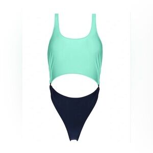 PrettyLittleThing Gretchen Mint/Navy Cutout One Piece Swimsuit